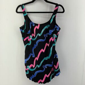 Slim Allure Womens C Cup 18 Resort Artsy Vintage 90s One Piece Swim Dress Funky
